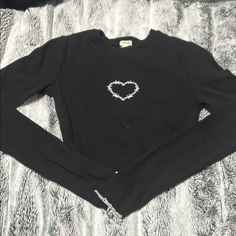 Edikted Black Long Sleeve Top with Heart Design